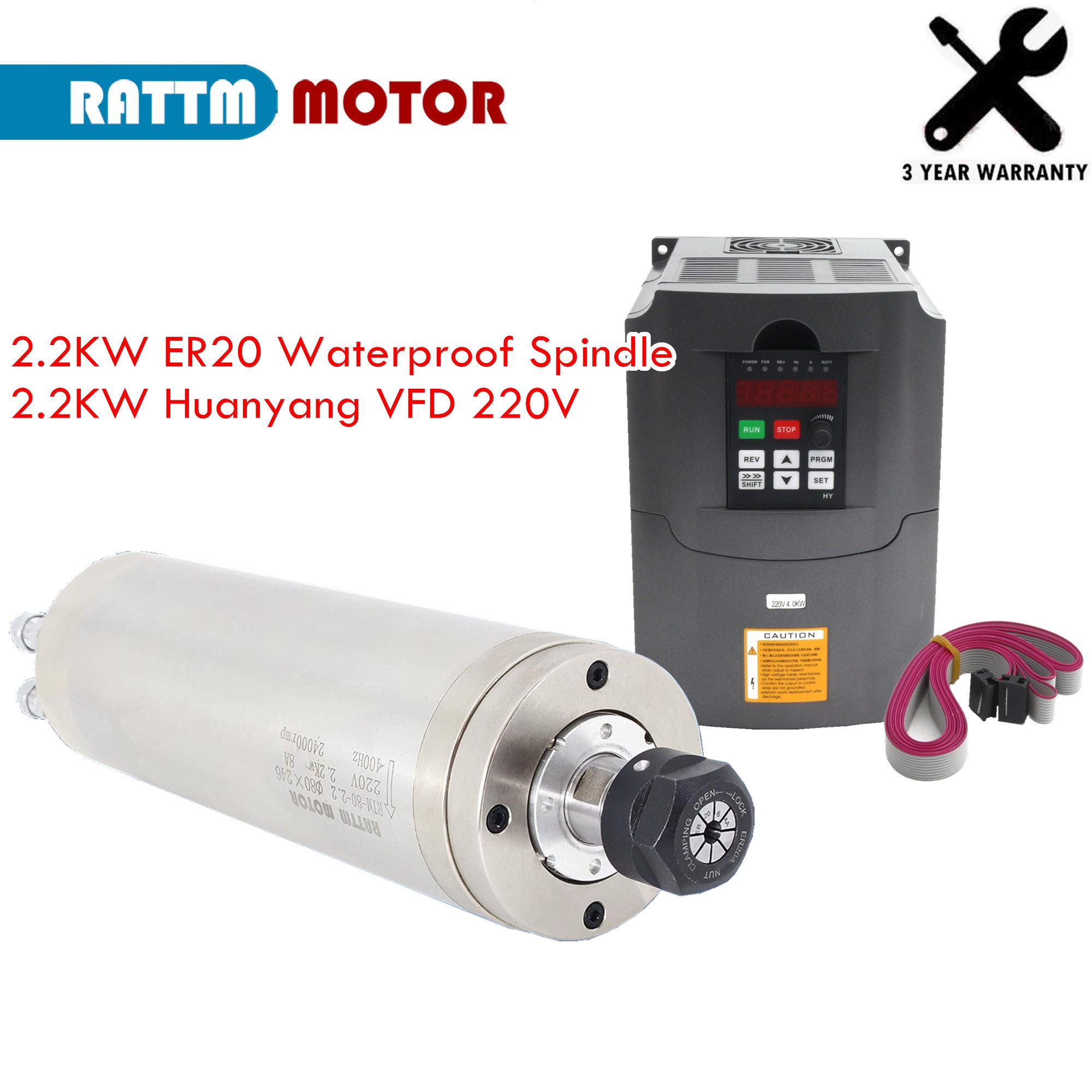 2.2Kw Water Cooled Spindle Kit Vfd - Kit de moteur de broche CNC