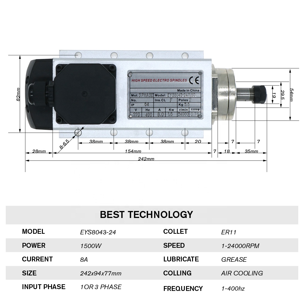 Moteur de broche refroidi par  - Air Cooled 1.5Kw Spindle Motor Inverter 110V avis et prix